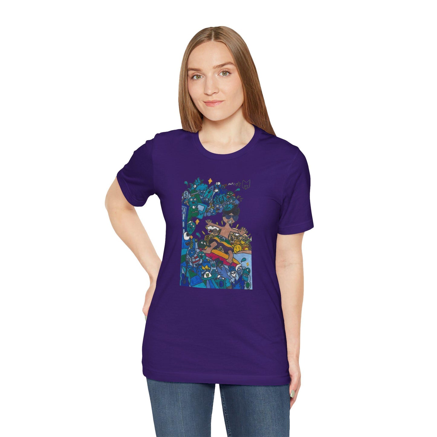 Ride the waves in style with this unique surfing-themed T-shirt, designed by Marcos, an 11-year-old artist with a passion for the ocean!