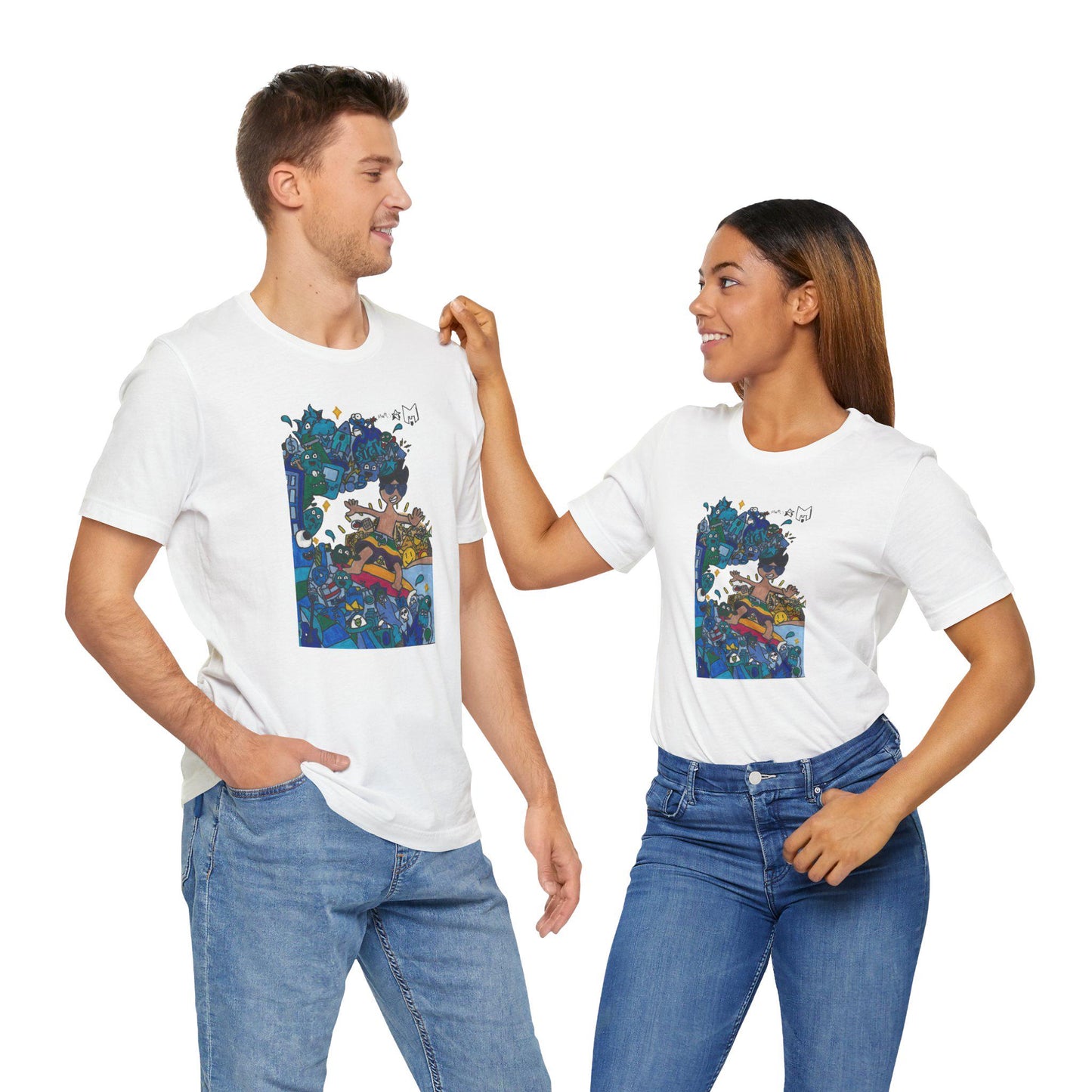 Ride the waves in style with this unique surfing-themed T-shirt, designed by Marcos, an 11-year-old artist with a passion for the ocean!