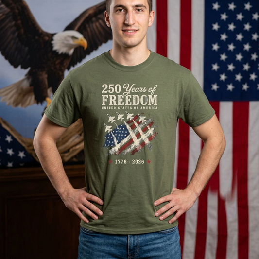 250 Years of Freedom 1776-2026 T-Shirt - American Flag Patriotic Tee