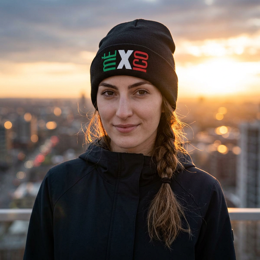 Mexico Flag Colors Embroidered Knit Beanie