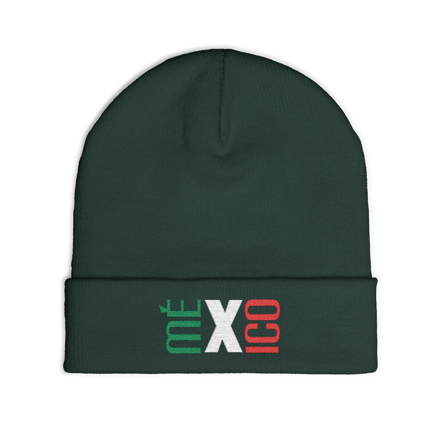 Mexico Flag Colors Embroidered Knit Beanie
