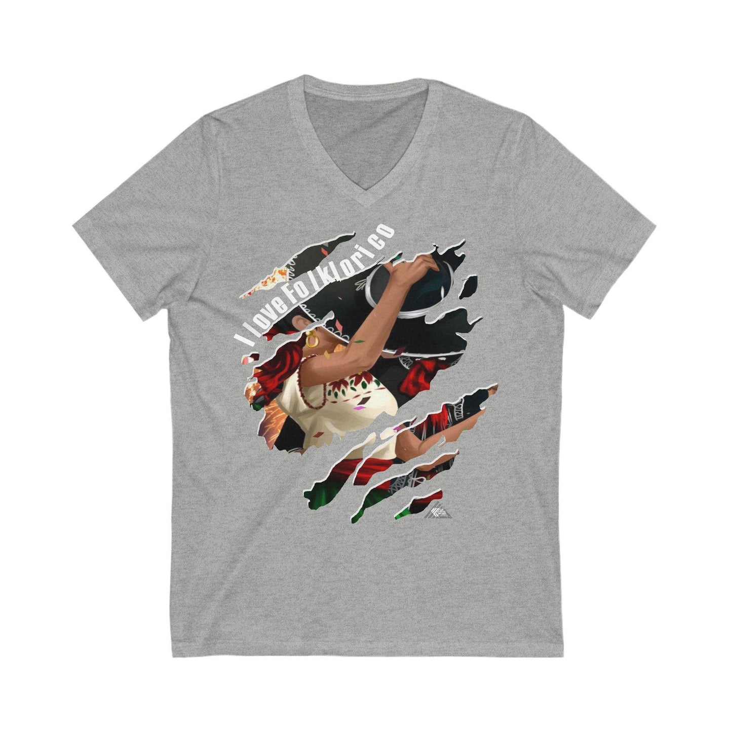 I Love Folklorico Ripped Unisex Jersey Short Sleeve V-Neck Tee